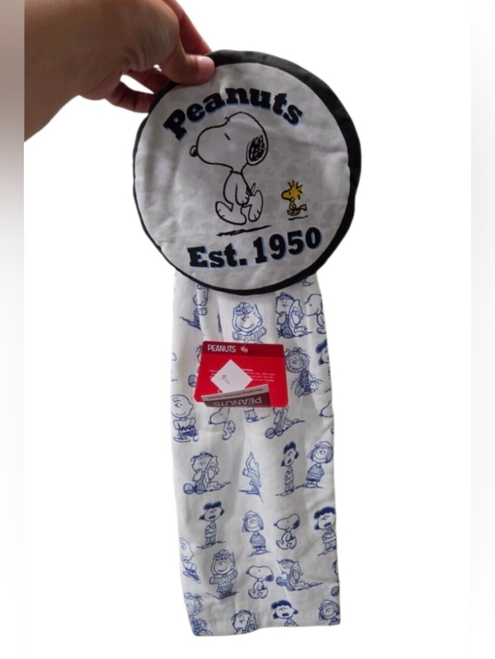 Peanuts White & Black Snoopy Hanging Towel with Blue Character Print